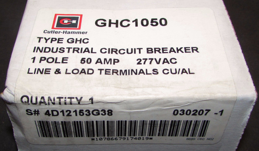 CUTLER HAMMER Type GHC Circuit Breaker Single Pole 50 Amp GHC1050