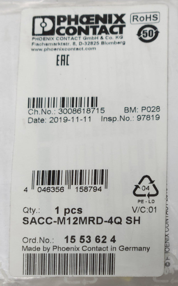 PHOENIX CONTACT SACC M12MRD 4Q SH Shielded Cable Connector Data Ethernet Connect