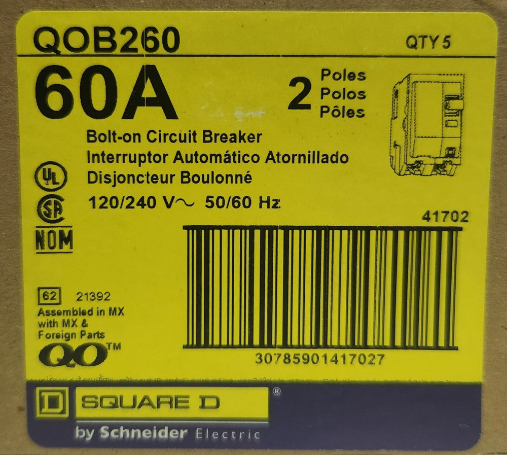 SQUARE D QOB260 2 Pole 60 AMP Type QO Circuit Breaker