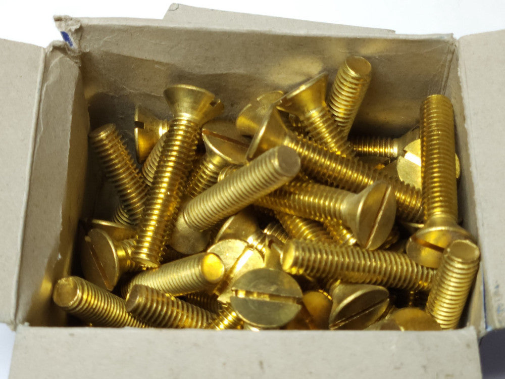 BOX OF 50 01RF3/8X2 BRASS MACHINE SCREW 3/8-16X2" FLAT 3/8"X2" M/S BRASS
