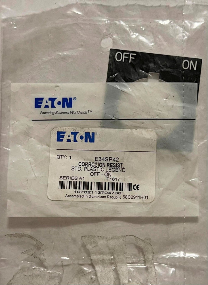 EATON CUTLER HAMMER E34SP42 Corrosion Resist STD Plastic Legend OFF ON