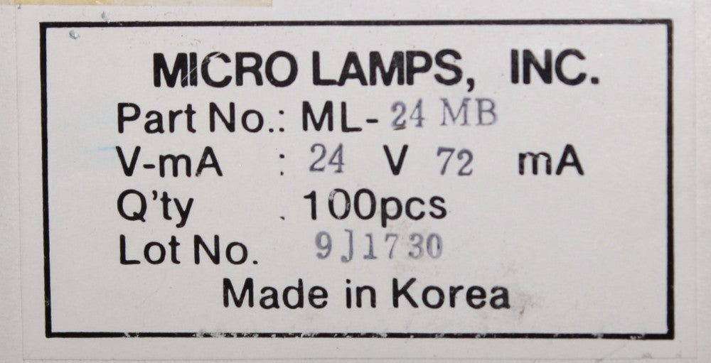 MICRO LAMPS INC ML 24 MB 1.7W 24V 72 MA Pilot Light Lamp Bulb 24B