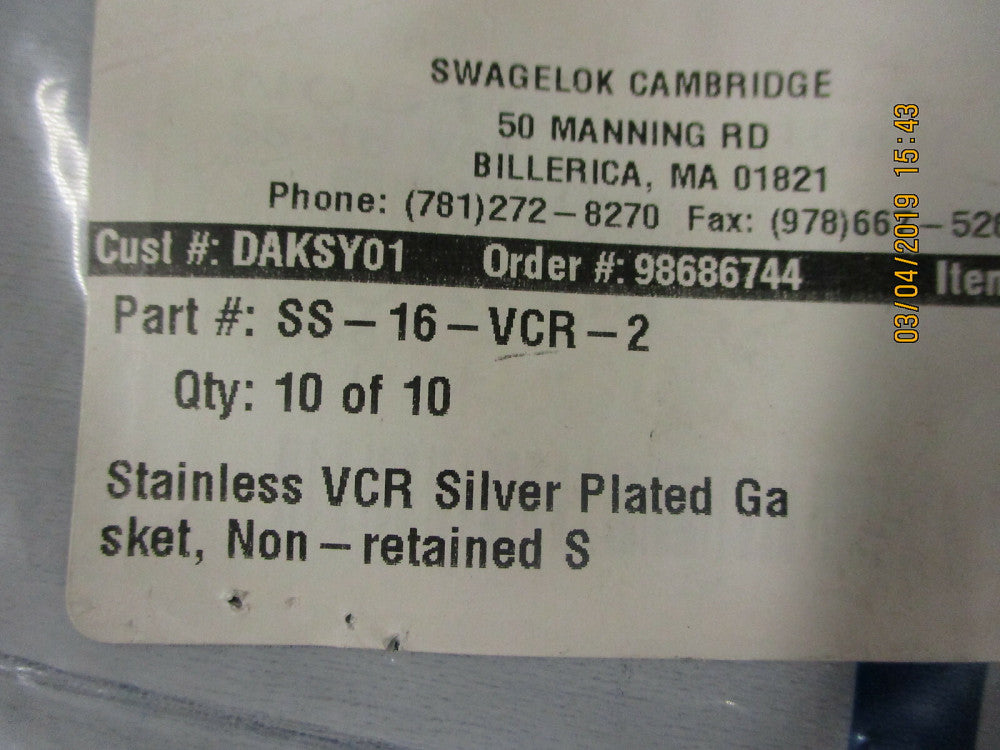 SS-16-VCR-2 Swagelok VCR Gasket BRAND NEW! LOT OF 2