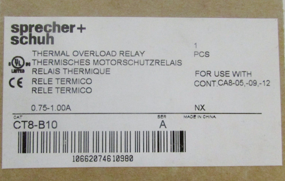 SPRECHER & SCHUH CT8 B10 Thermal Overload Relay .75-1 Amp