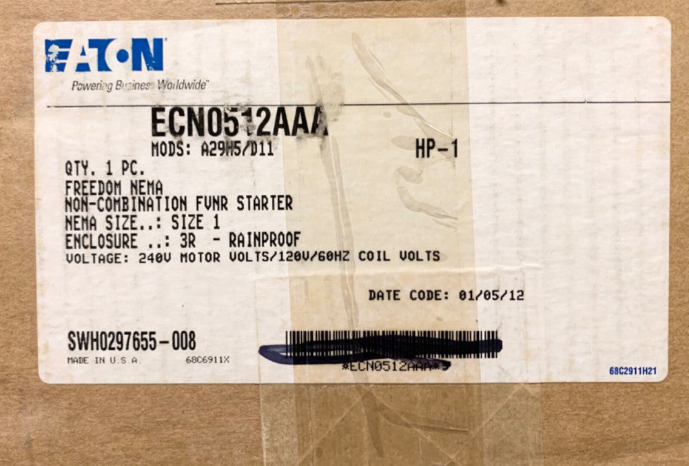 EATON ECN0512AAA 120 VAC Size 1 AN16DN0 Stater Nema 3R Enclosure