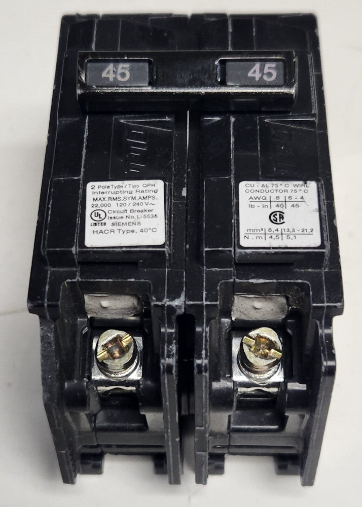 SIEMENS Q245H 2 Pole 45 AMP Type QPH Plug On Circuit Breaker