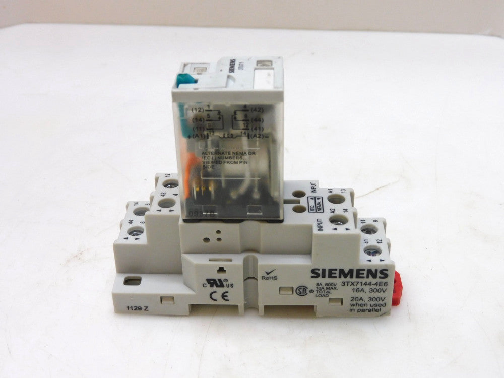 SIEMENS 3TX7114-5LC03 PLUG IN RELAY W/ BASE 3TX7144-4E6 16A 300V