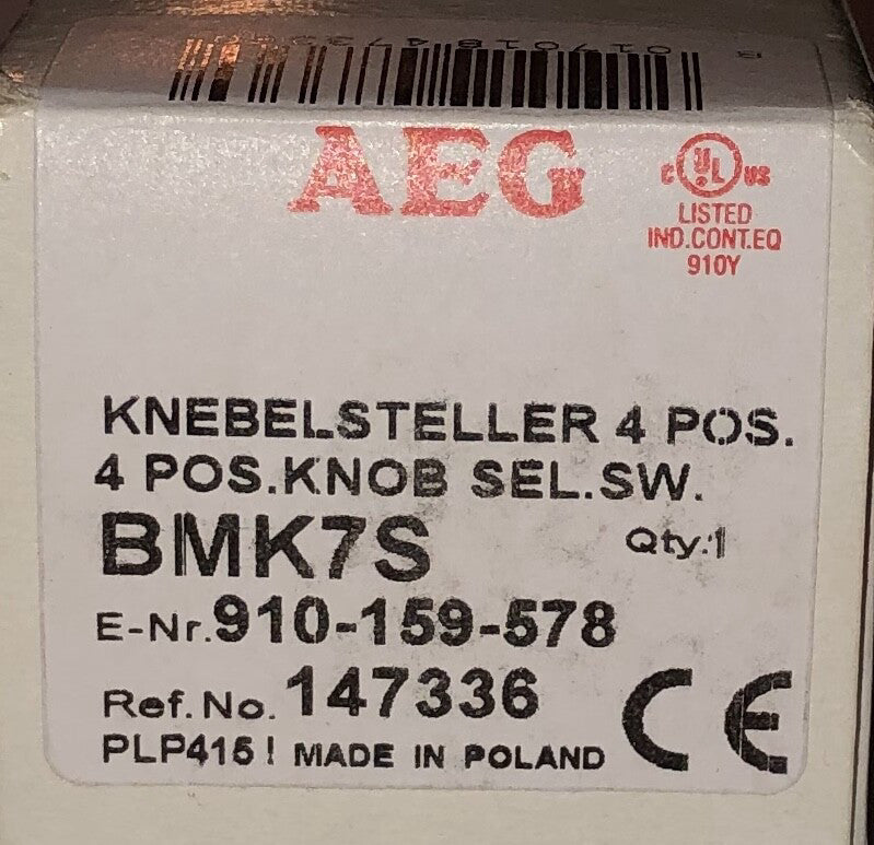 AEG BMK7S 4 Position Maintained Selector Switch Black Knob 147336 910 159 578