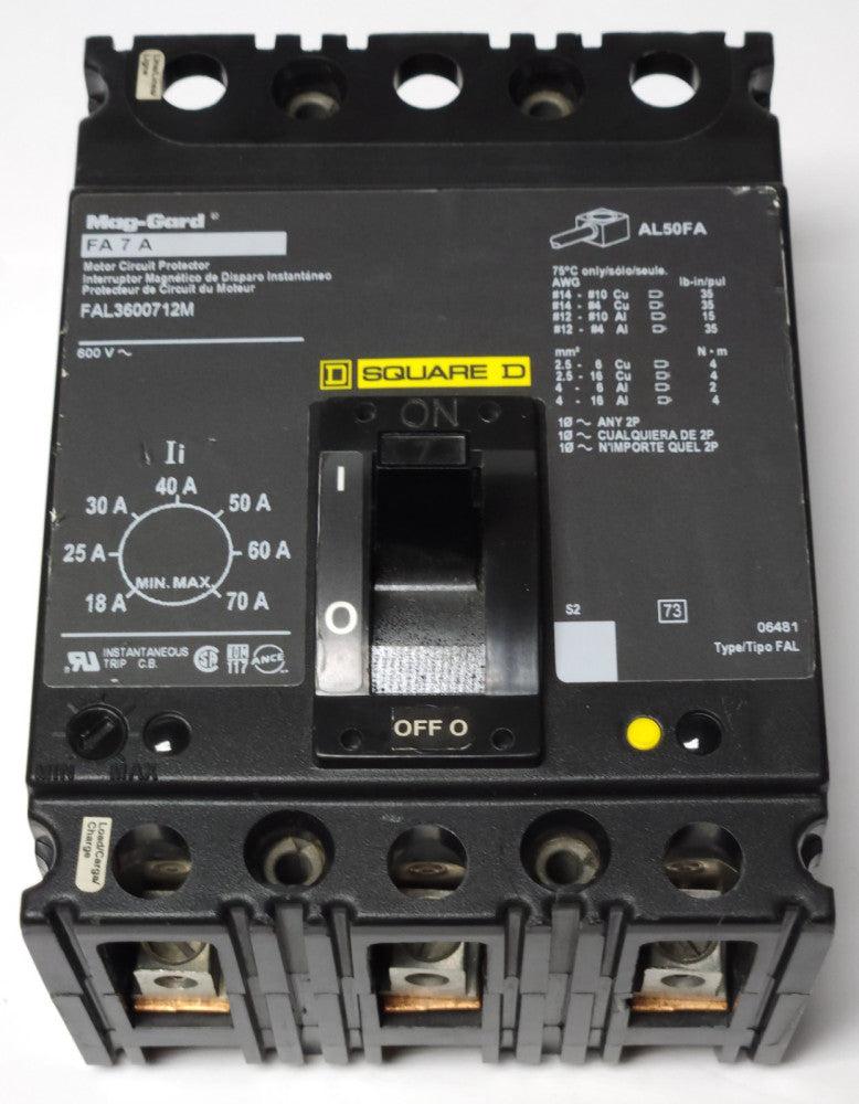 SQUARE D FAL3600712M 3 Pole 7 AMP MAG-GARD Motor Circuit Protector Type FA 7 A