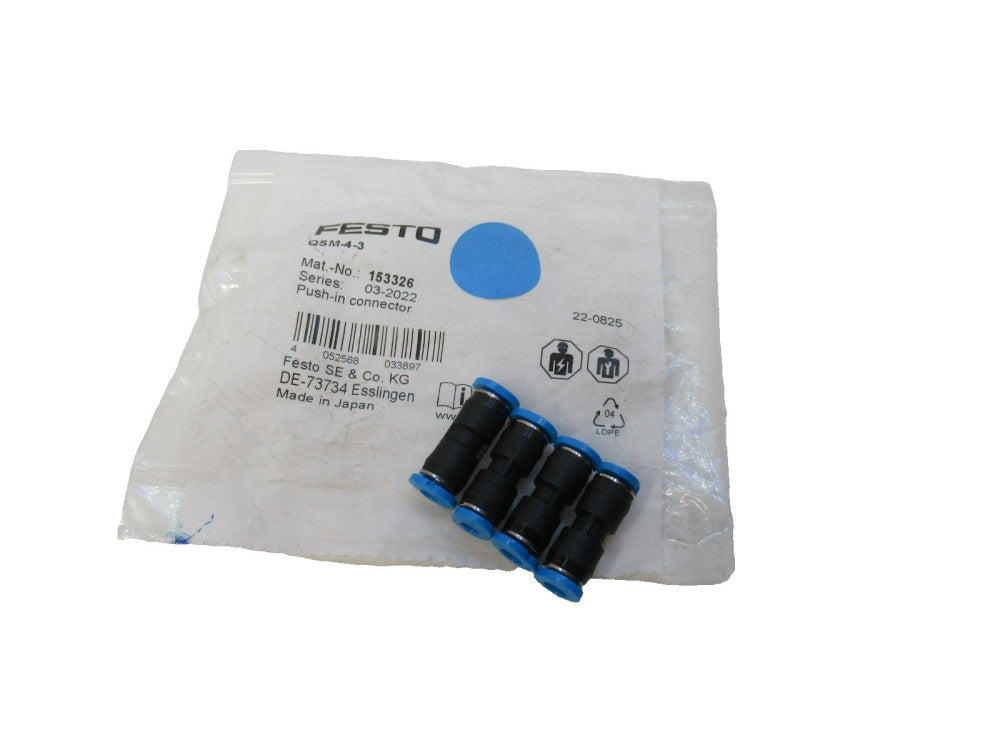 Festo QSM-4-3 , QSM43 Push-In Connector (New - Lot of 4)