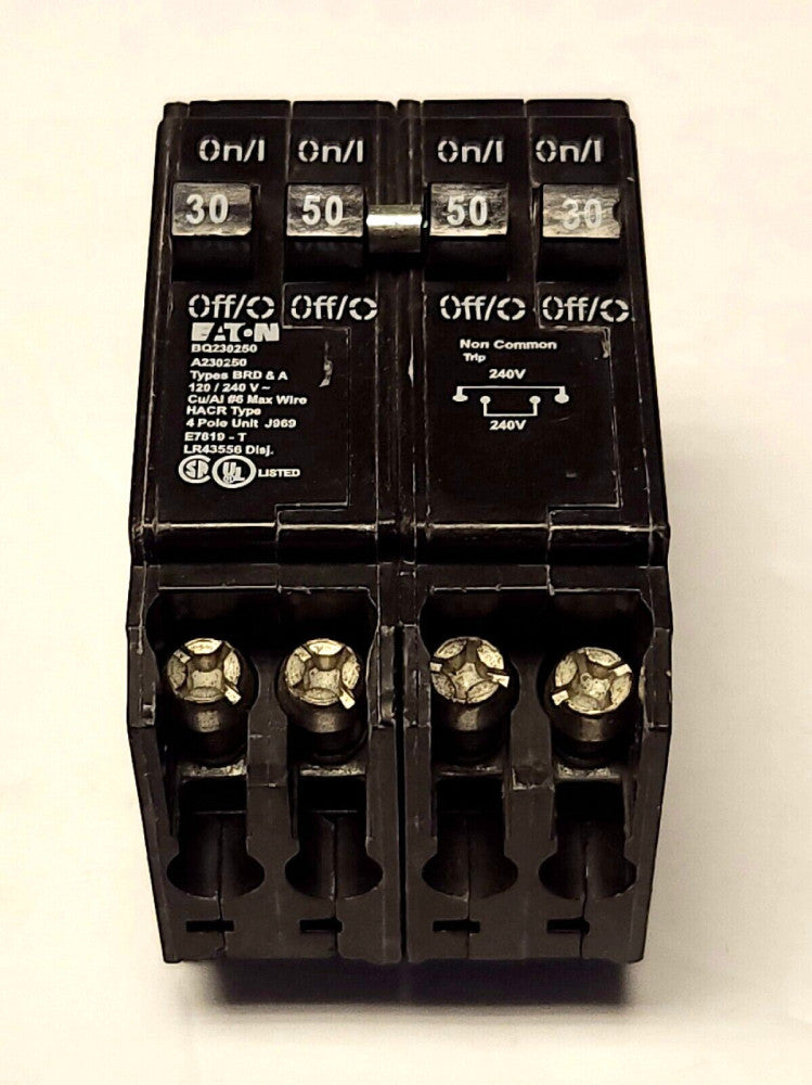 EATON BQ230250 Double Single Pole 30 AMP 2 Pole 50 AMP Type BRD Quadplex Circuit