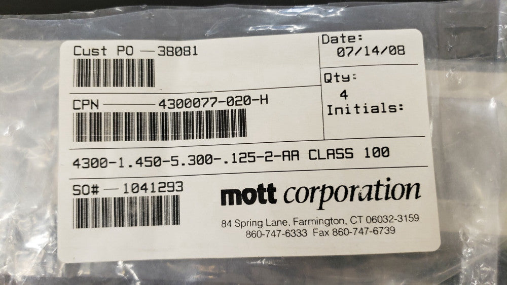 New, Mott Corporation, 4300077-020-H, Diffuser, 4300-1.450-5.300-.125-2-AA-CLS10