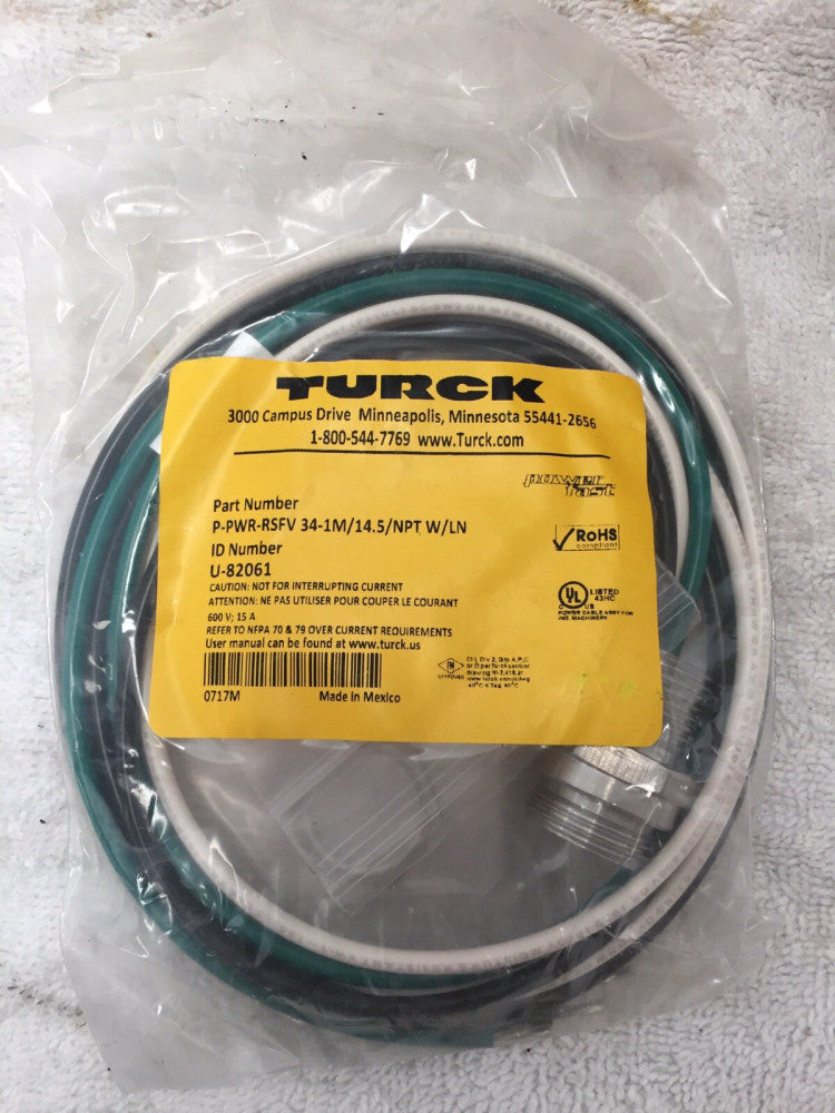 Turck P-PWR-RSFV 34-1M/14.5/NPT W/LN Mini Power Receptacles #U-82061