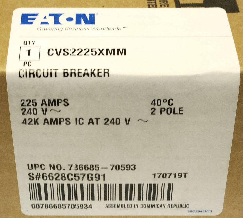 EATON CVS2225XMM 2 Pole 225 AMP Type CVS CVS2225 With Monitoring Hardware Kit