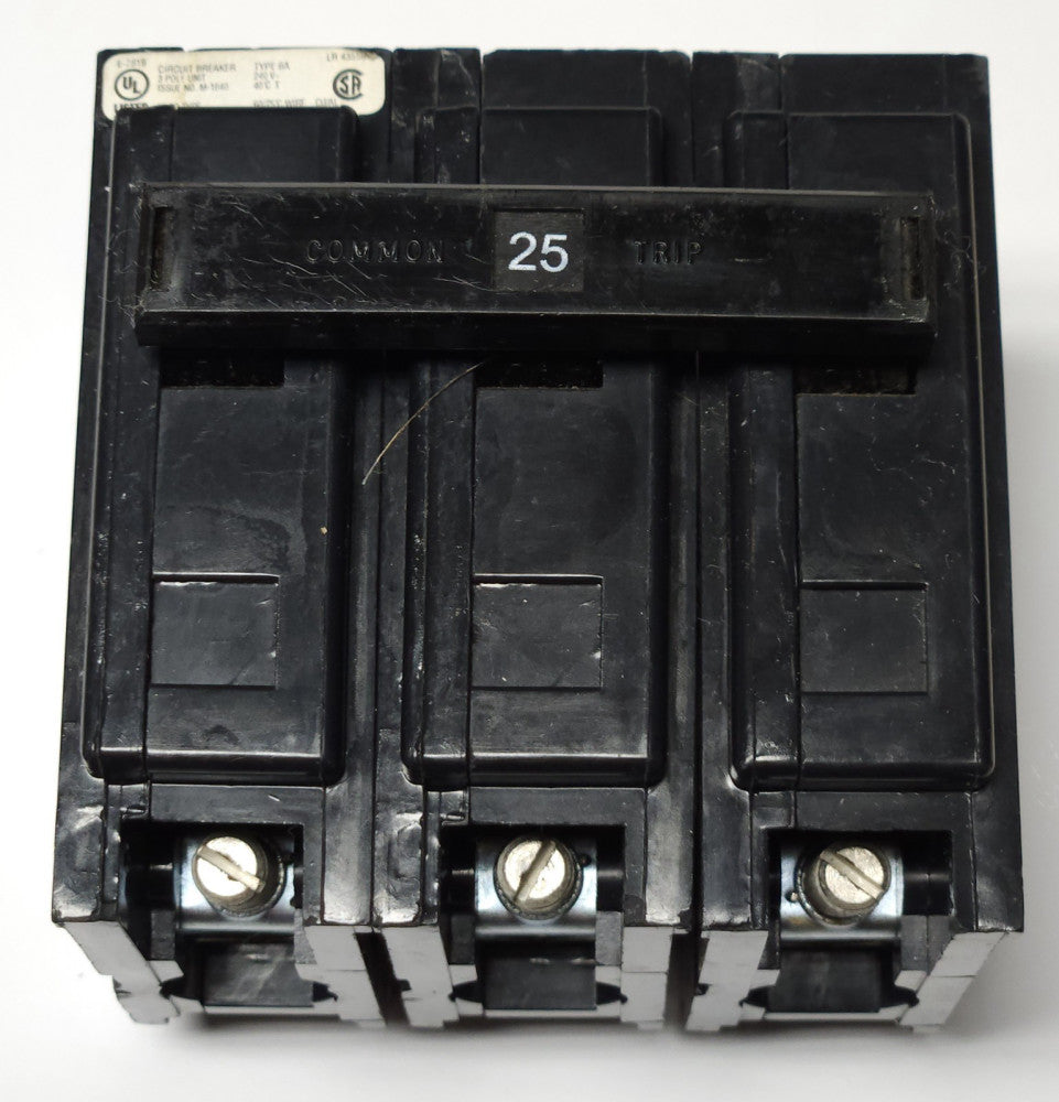 EATON CUTLER HAMMER BAB3025H 3 Pole 25 AMP Type BA BAB Circuit Breaker BOLT IN