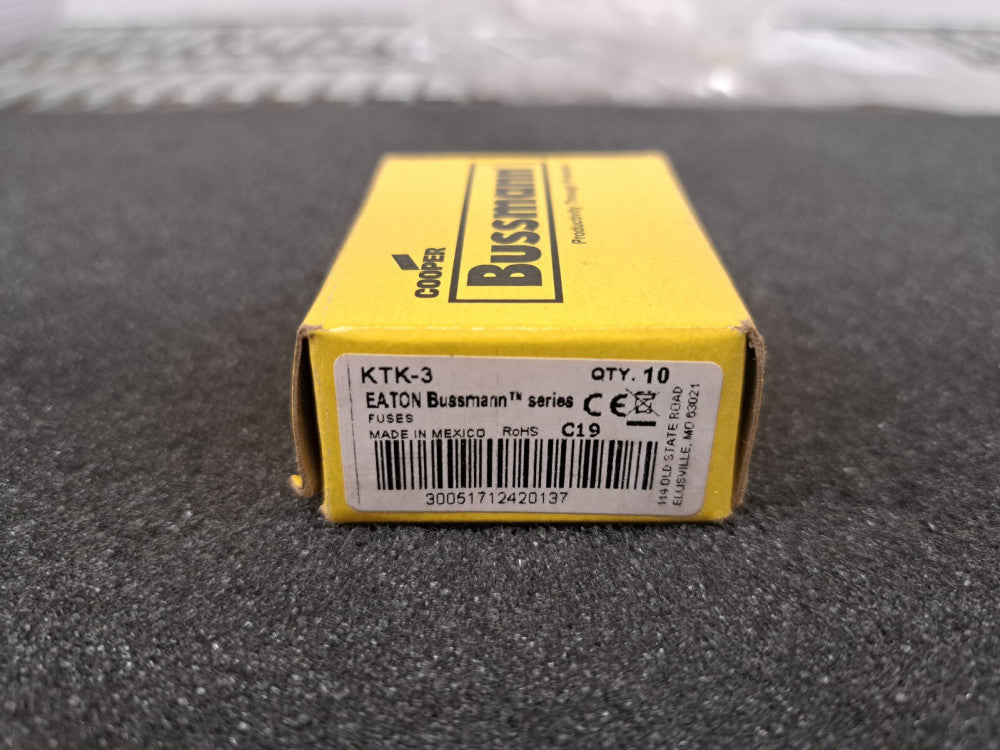 New, Cooper Bussmann, KTK-3, FUSE CARTRIDGE 3A 600VAC 5AG, Lot of 6pcs