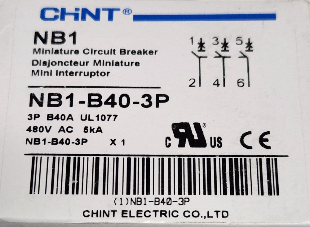 CHINT NB1 B40 3P 40 AMP B40A 3 Pole Circuit Breaker NB1-63 B40 480 VAC