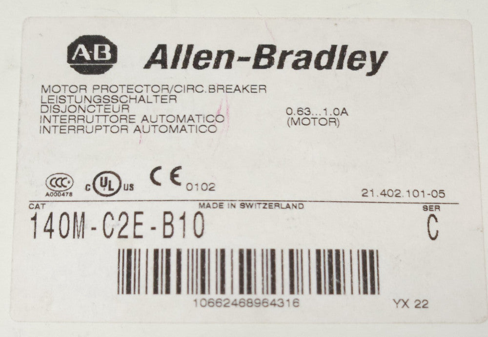 ALLEN BRADLEY 140M C2E B10 Manual Motor Circuit Protector Breaker 0.63-1.0 AMP