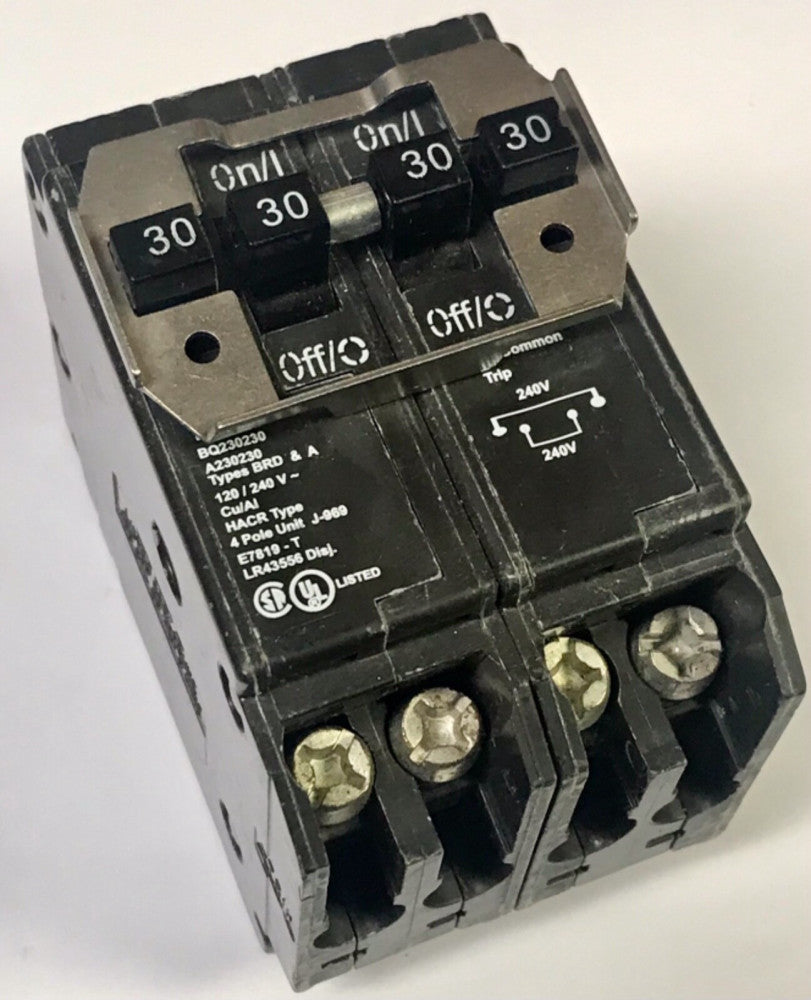 EATON CUTLER HAMMER BQ230230 Type BRD QuadPlex 2 Pole 30 AMP Circuit A230230