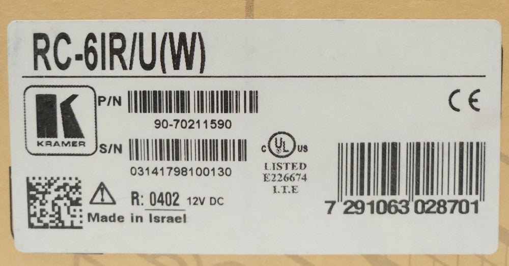 KRAMER RC-6IR/U(W) 90 70211590 RC 6IR U 6 Button Remote Room Controller Module