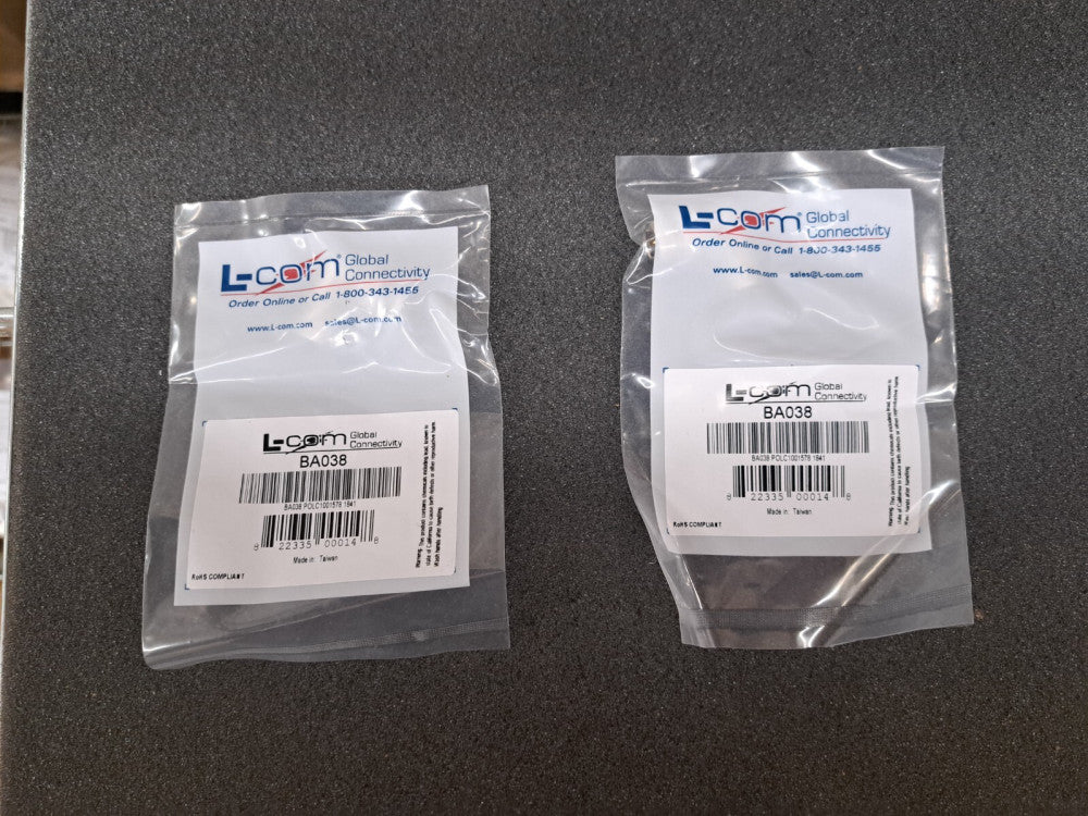 New, L-Com, BA038, Coaxial 75 Ohm Right Angle Adapter BNC, Sold as a lot of 2pcs