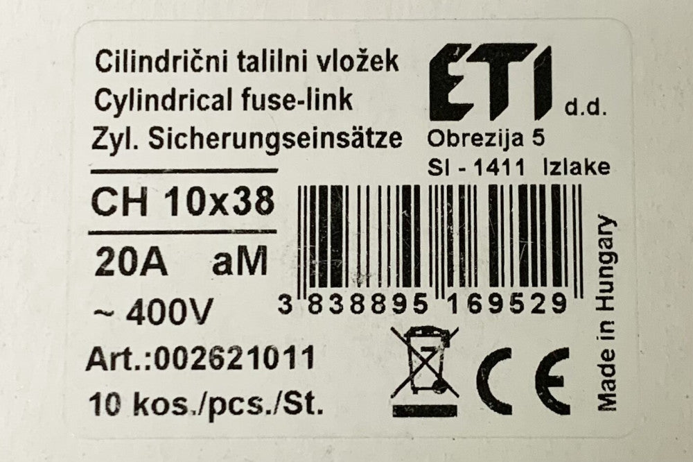 Box of 10 ETI CH 10X38 20A aM 400V 100 KA Fuse IEC60269-2 00262101