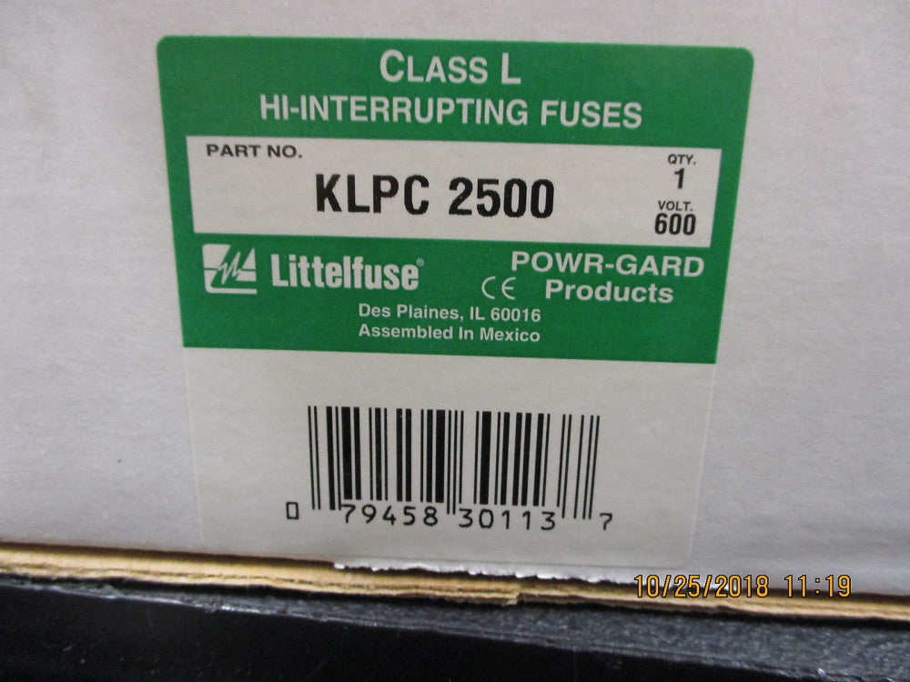 KLPC2500X Littelfuse FUSE CRTRDGE 2.5KA 600VAC/480VDC BRAND NEW!