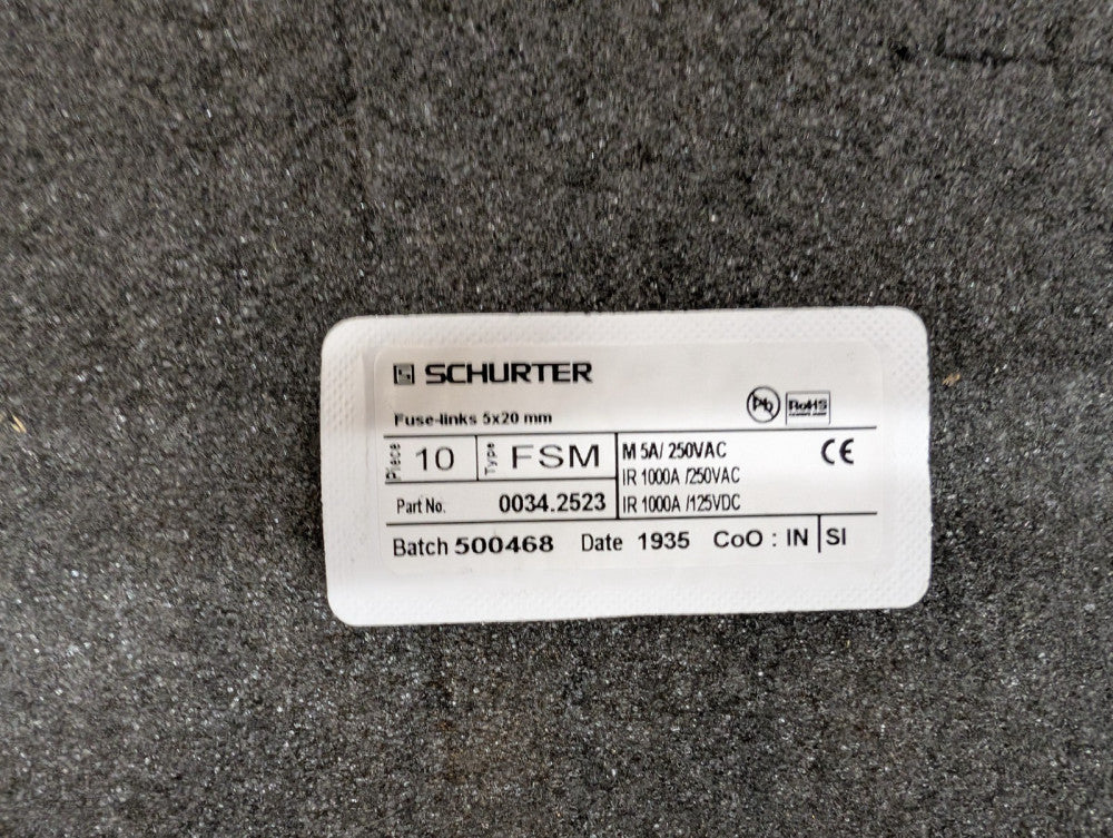New, Schurter, 0034.2523, FUSE CERM 5A 250VAC 125VDC 5X20 - Lot of 10pcs