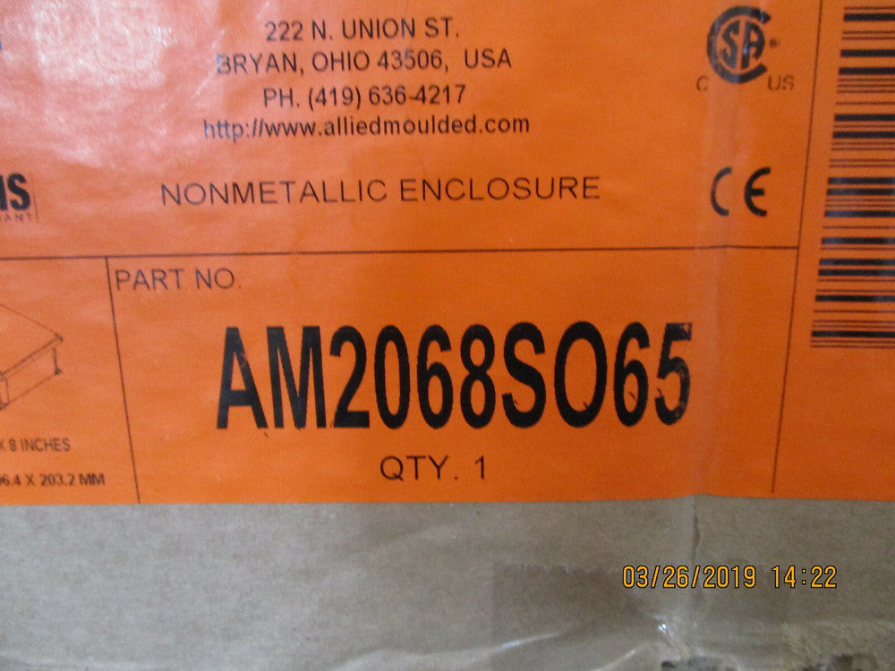 AM2068SO65 Allied Moulded Products NONMETALIC ENCLOSER 20X16X8 INCHES BRAND NEW!