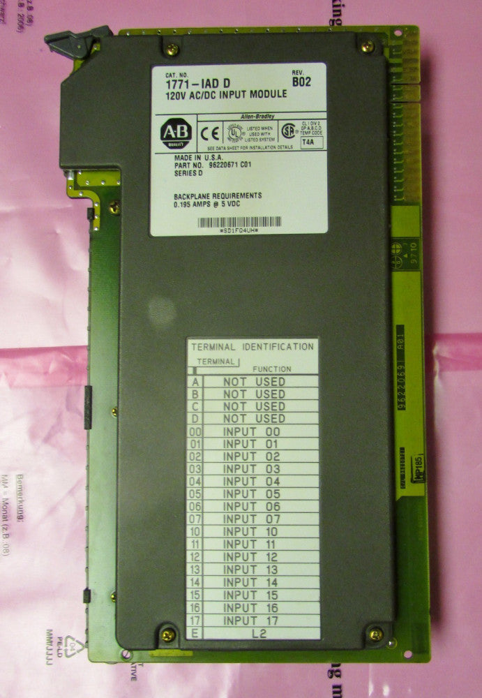 ALLEN BRADLEY 1771 IAD Series D Rev B02 120V AC DC Input Module 1771 IAD