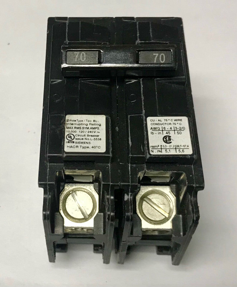 SIEMENS B270 2 Pole 70 AMP Type BL Circuit Breaker Bolt IN