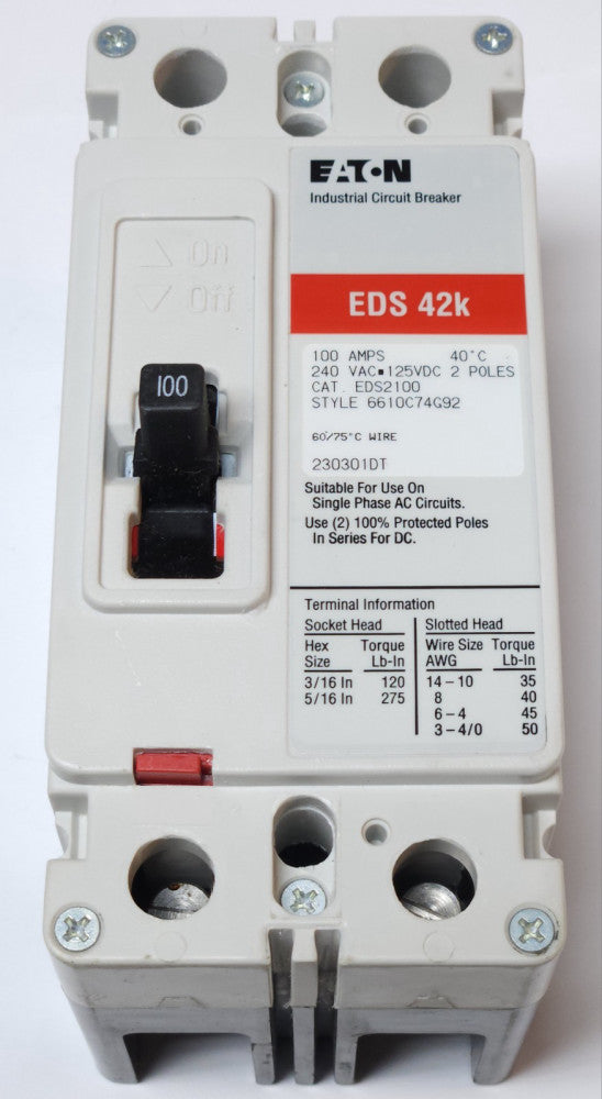 EATON CUTLER HAMMER EDS2100 2 Pole 100 AMP Type EDS Circuit Breaker EDS 42K