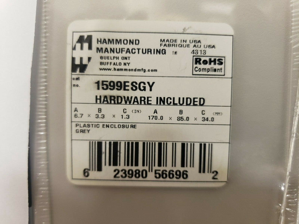 NEW, HAMMOND, 1599ESGY, BOX PLASTIC GRAY 6.69"L X 3.37"W