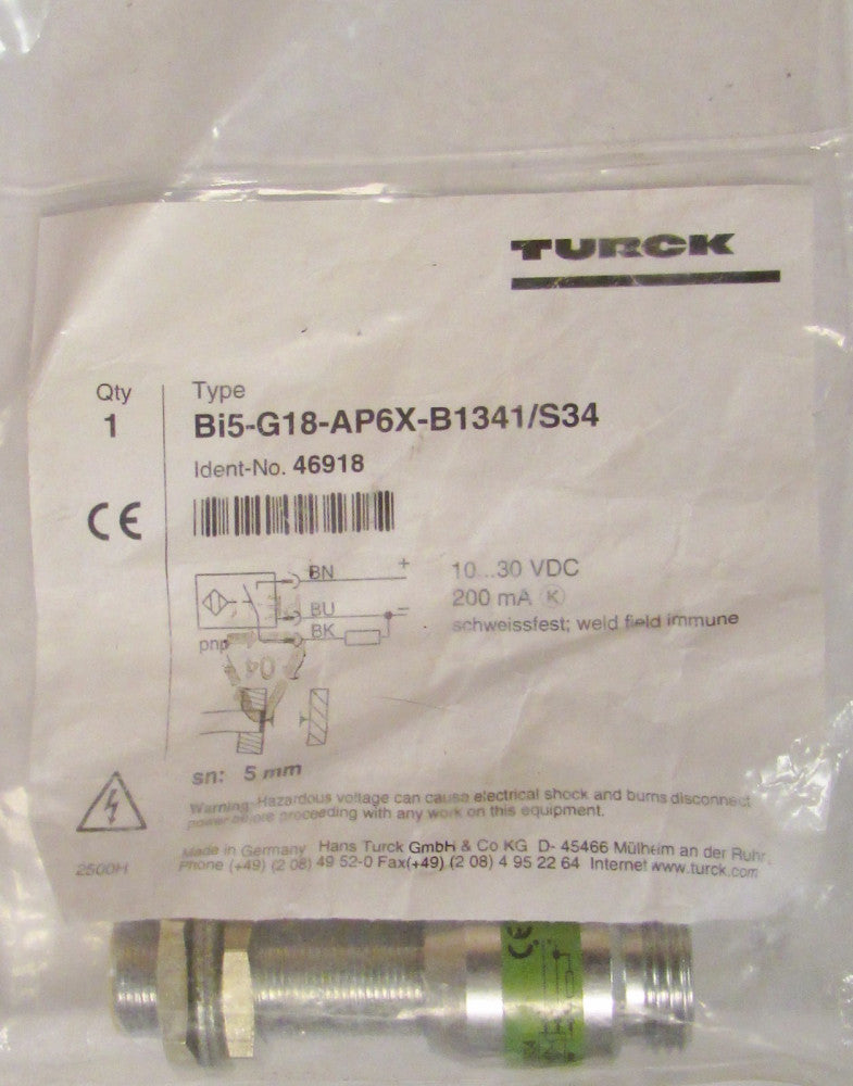 TURCK BI5 G18 AP6X B1341 S34 10-30 V DC Proximity Sensor Switch 46918