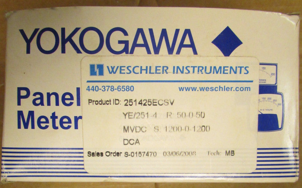 YOKOGAWA WESCHLER 251425ECSV YE 251-4 R 50 0 50 MVDC S 1200 0 1200 DCA Amp Meter