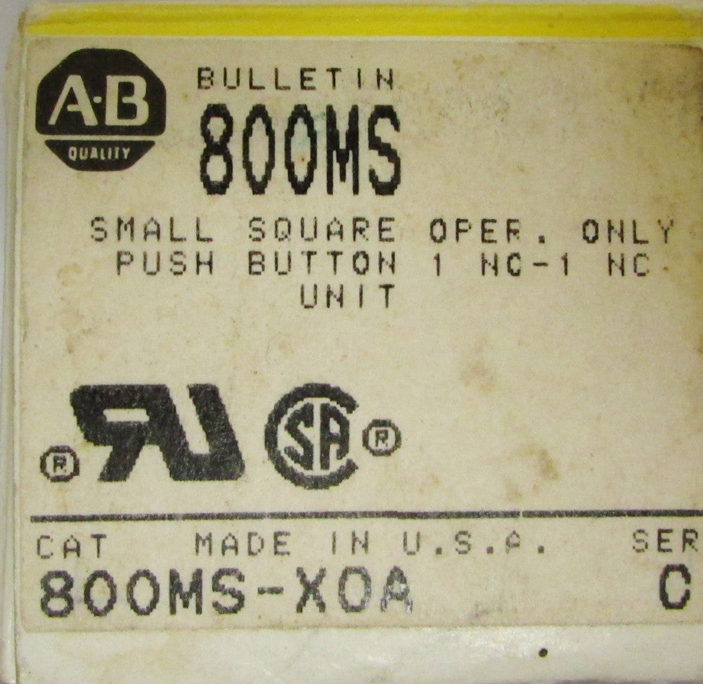 ALLEN BRADLEY 800MS X0A Small Square Push Button 1 NO 1 NC Contact 800M X0A