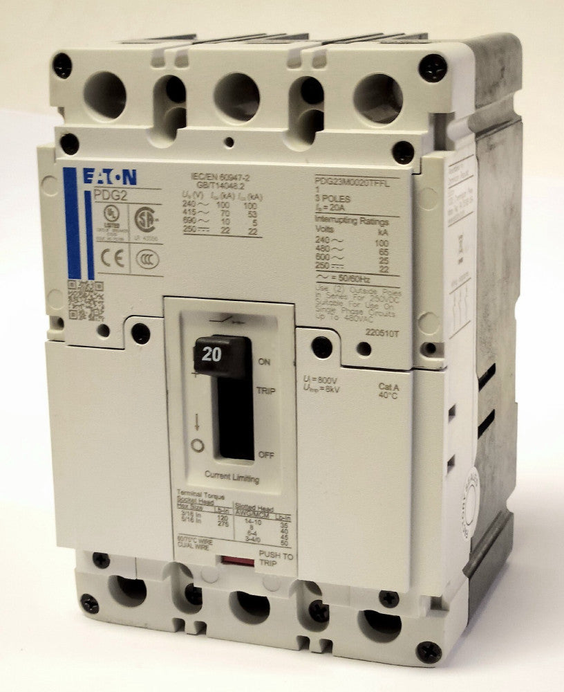 EATON PDG23M0020TFFL 3 Pole 20 AMP PDG23M0020TFF Power Defense PDG2 Circuit