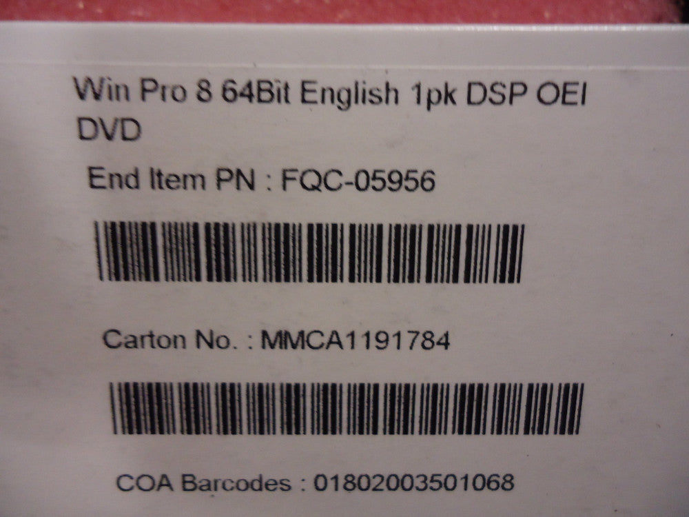 FQC-05956 Microsoft Windows Pro 8 64Bit English 1pk DSP OEI DVD NEW!