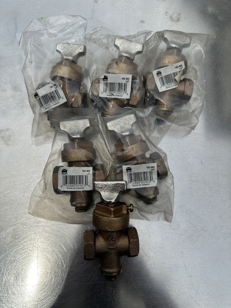 Lot of 6 Mueller B&K 105-903 Brass Ground Key Stop & Drain Waste Valve 1/2" New