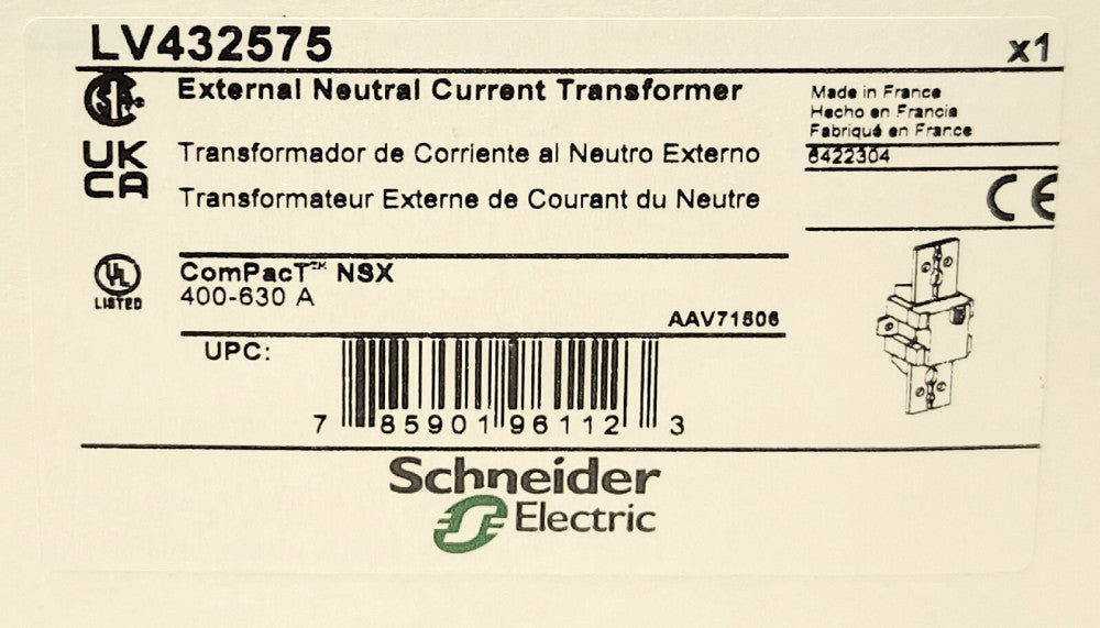 SCHNEIDER ELECTRIC LV432575 COMPACT NSX External Neutral Current Transformer