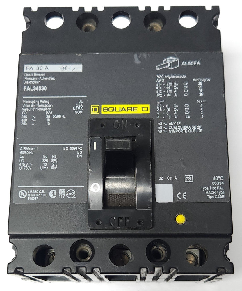 SQUARE D FAL34030 3 Pole 30 AMP Type 30 A Circuit Breaker 480 VAC