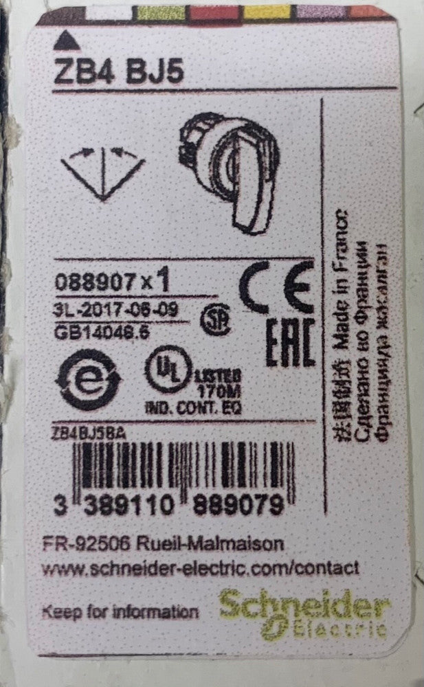 SCHNEIDER ELETRICAL ZB4 BJ5 3 Position Momentary Selector Switch Spring Return