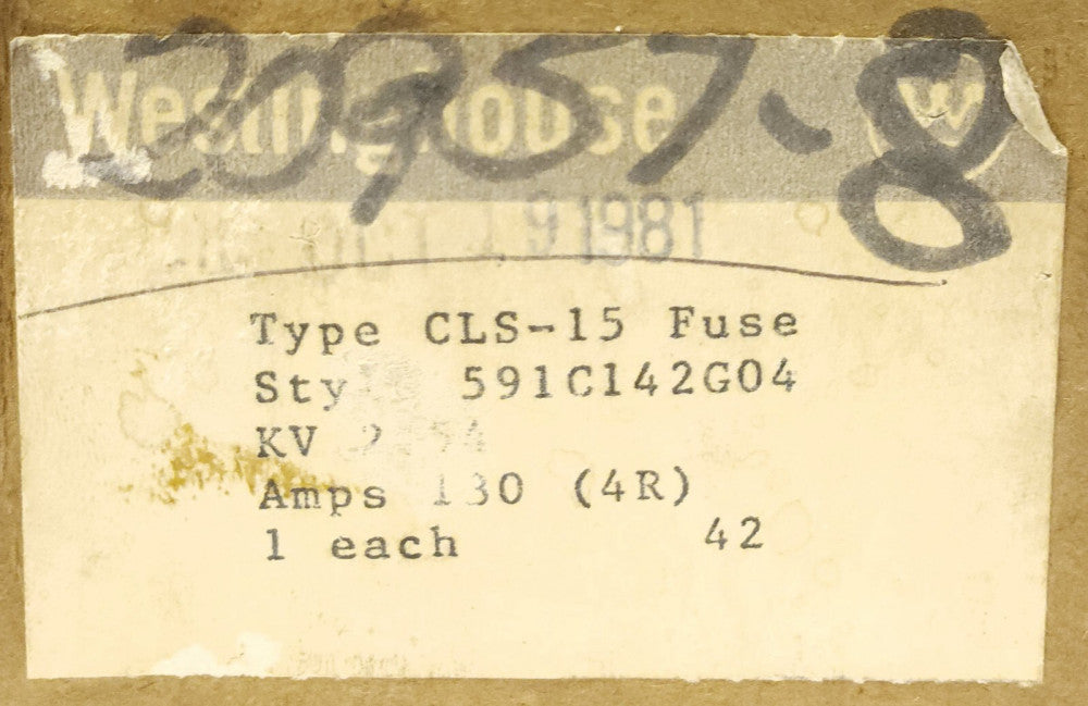WESTINGHOUSE CUTLER HAMMER CLS-15 130 AMP (4R) Fuse CLS 15 591C142G04 2.54KV