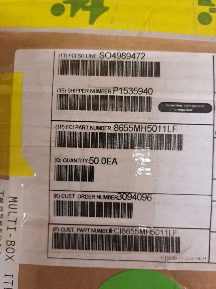 1 PIECE - New, FCI/Berg, 8655MH5011LF, CONN BACKSHELL 50POS 180DEG SHLD