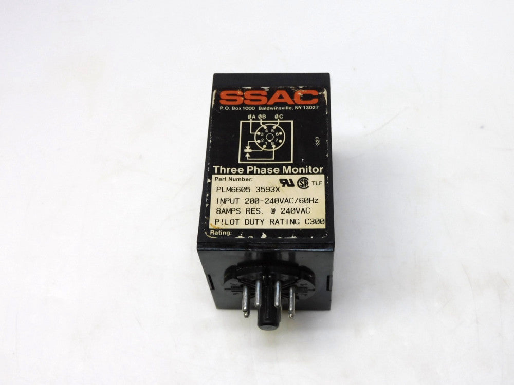 SSAC PLM6605 3593X 3 PHASE LINE MONITOR 200-240VAC 60Hz 8A RES@240VAC PDR C300