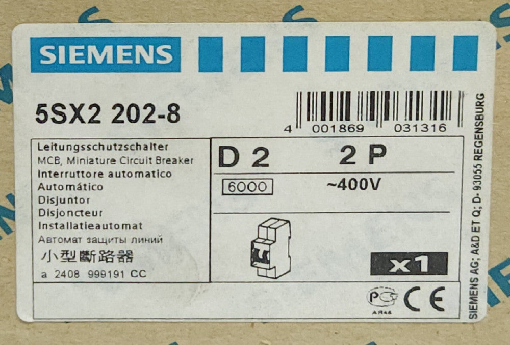 SIEMENS 5SX2 202-8 2 Pole 2 AMP Miniature Circuit Breaker