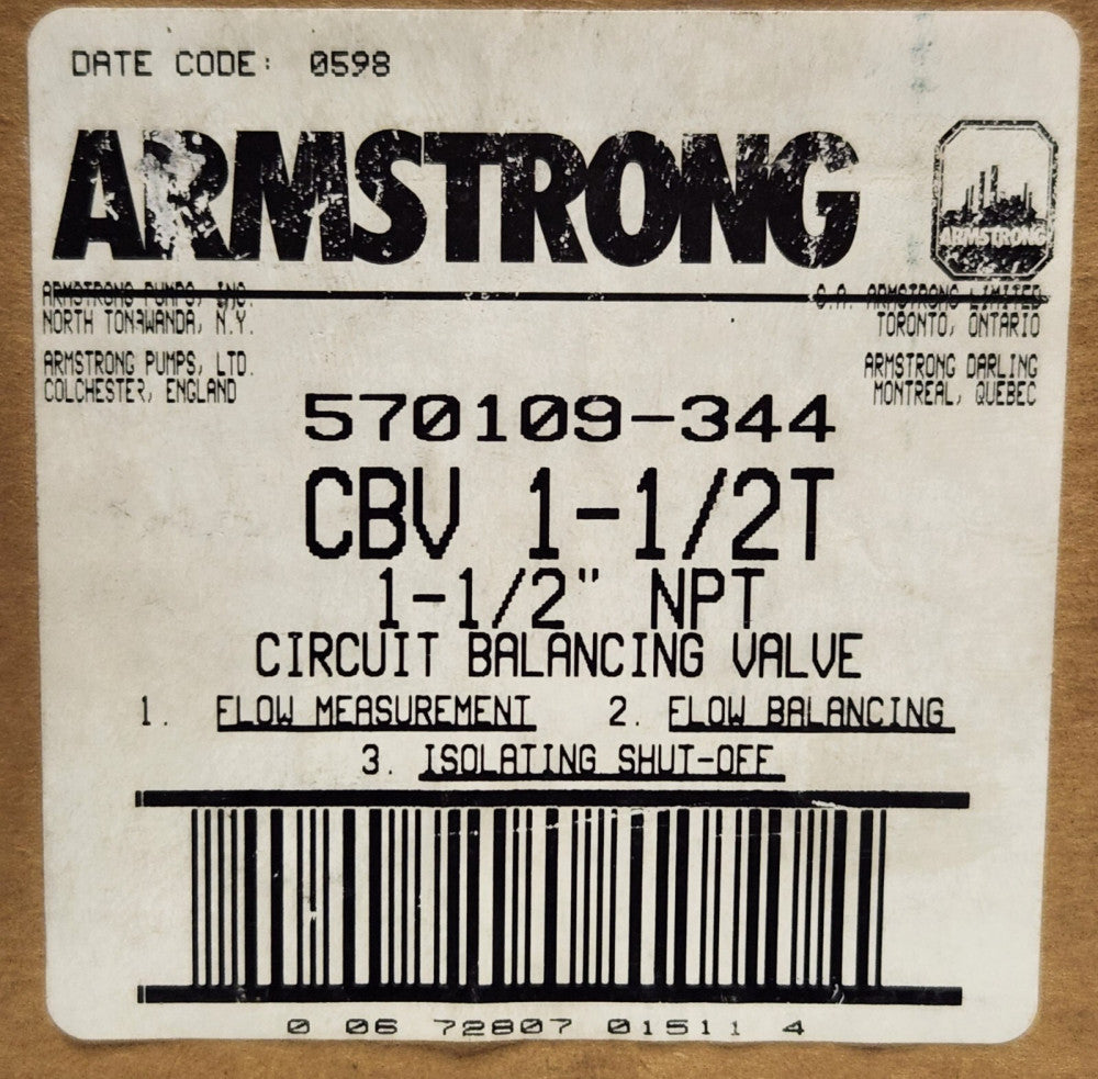 ARMSTRONG 570109 344 CBV 1-1/2T NPT Circuit Balancing Valve MISSING HANDLE KNOB