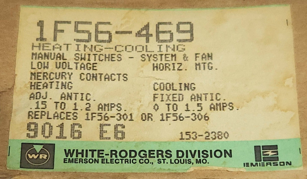 WR WHITE RODGERS EMERSON AIRTRON 1F56 469 9016 E6 Heating Cooling Thermostat