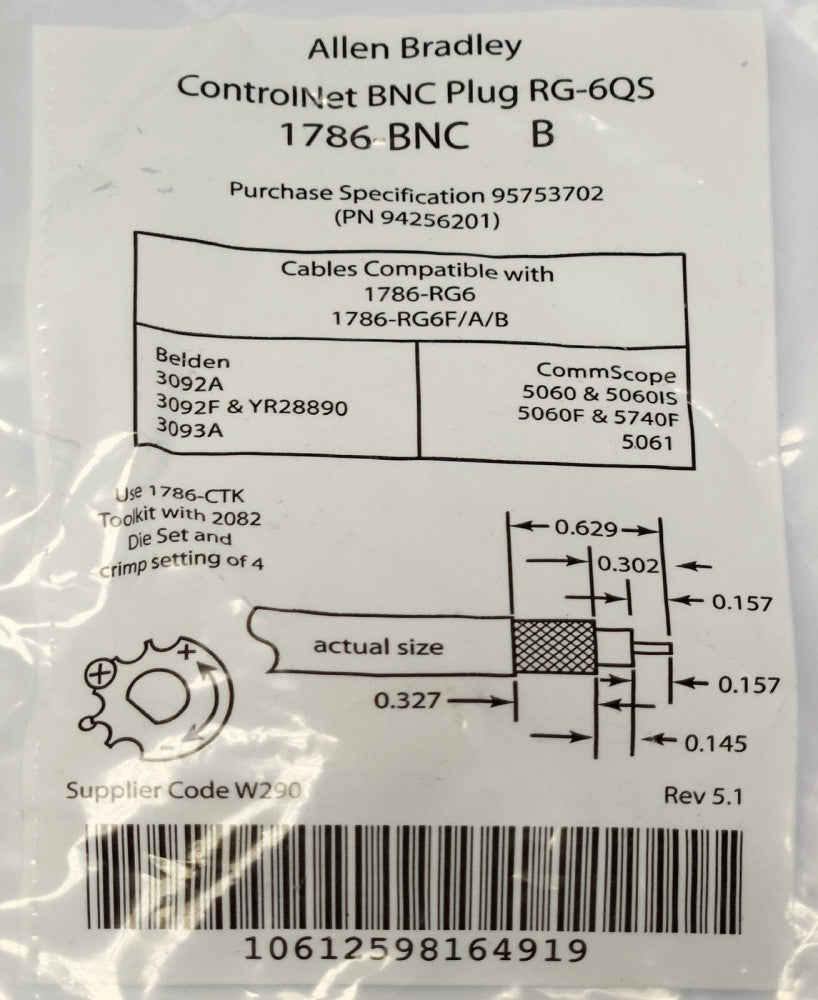 ALLEN BRADLEY 1786-BNC ControlNet BNC Plug RG 6QS 1786 BNC 94256201
