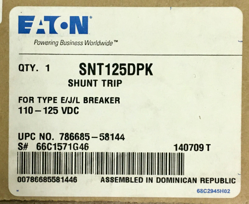 EATON CUTLER HAMMER SNT125DPK 110-25VDC Type E J L Shunt Trip 66C1571G46